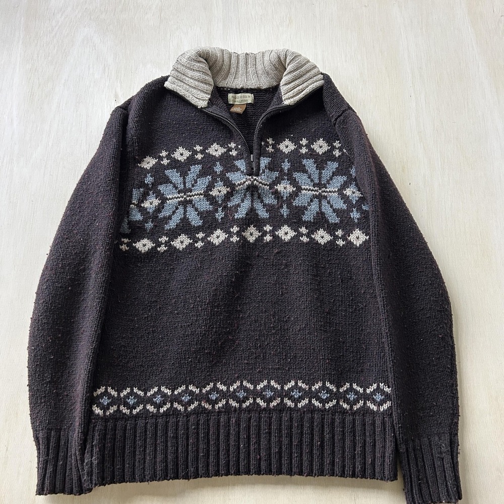 Sonoma Life + Style Sweater Mens Small Brown 1/4 Zip‎ Mock Neck Fair Isle Knit
